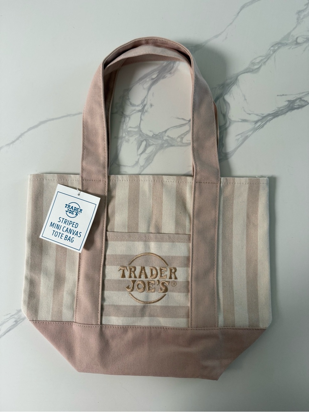 Trader Joe's Tan Stripe Canvas Tote Bag